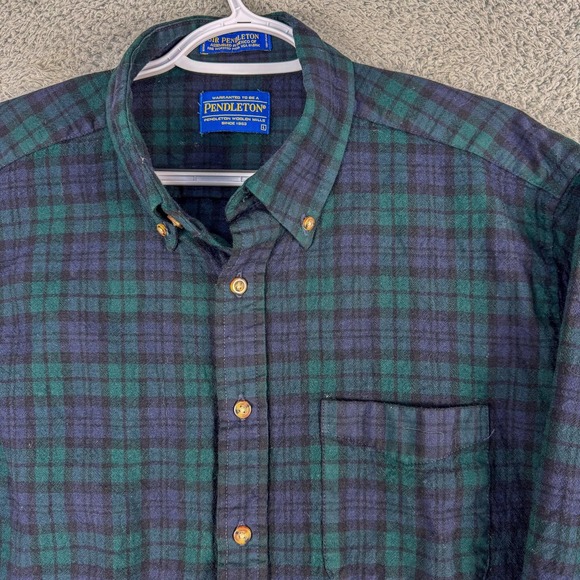 Pendleton Shirt Mens Large Green Blue Blackwatch Tartan Wool Button Down Plaid - Picture 3 of 13